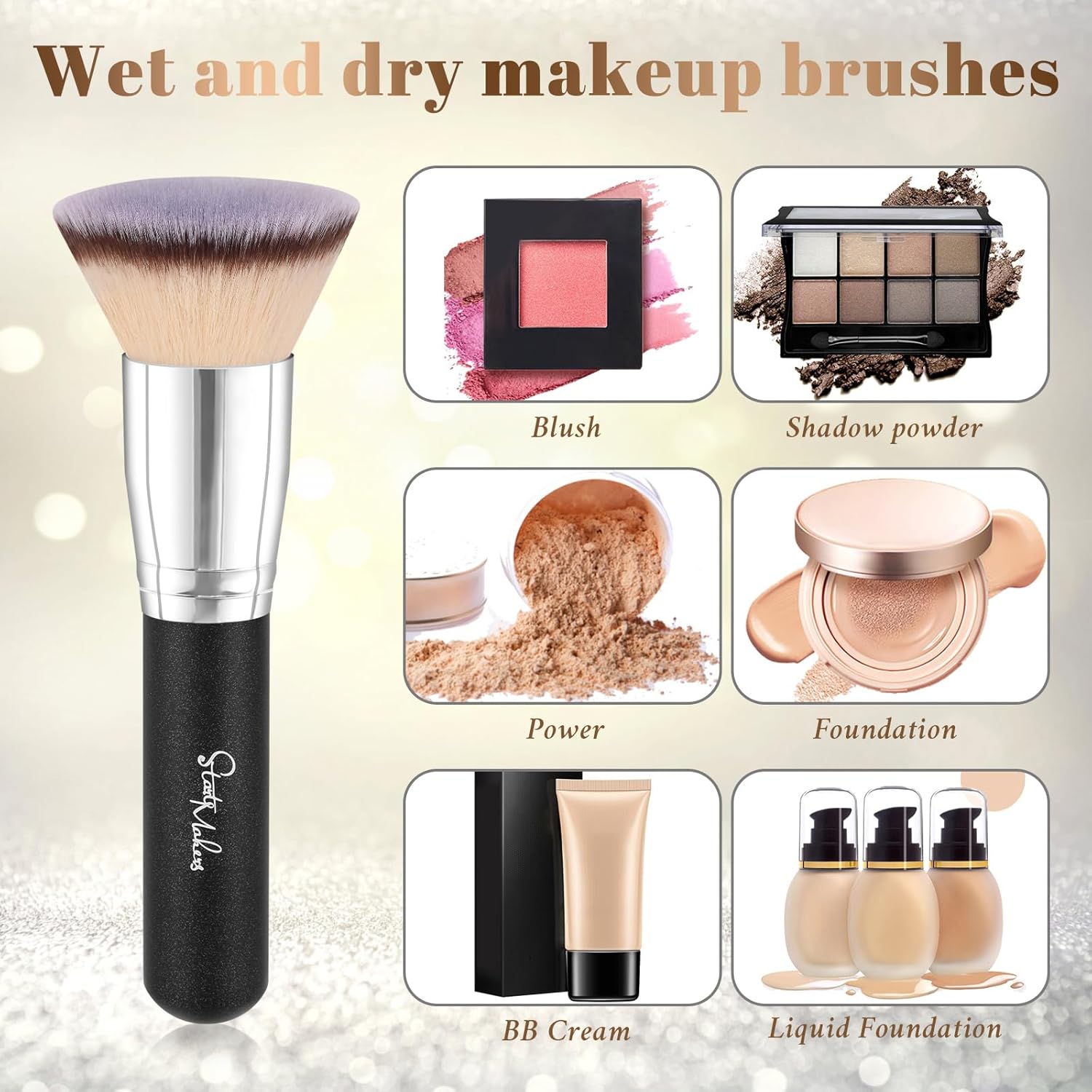 Flat Top Kabuki Foundation Brush, Makeup Brushes Foundation Brush for Liquid Makeup Blending Mineral Cream Powder Buffing Stippling Flawless Face Brush (Black) - Image 3