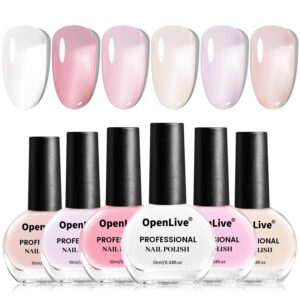 Jelly Nail Polish Set 6 Colors White Pale Red Soft Pink Natural Nude Pale Purple Fresh Pink Purple All Seasons Neutral Color Quick Dry Nail Polish Set for Women Salon DIY Nail Art