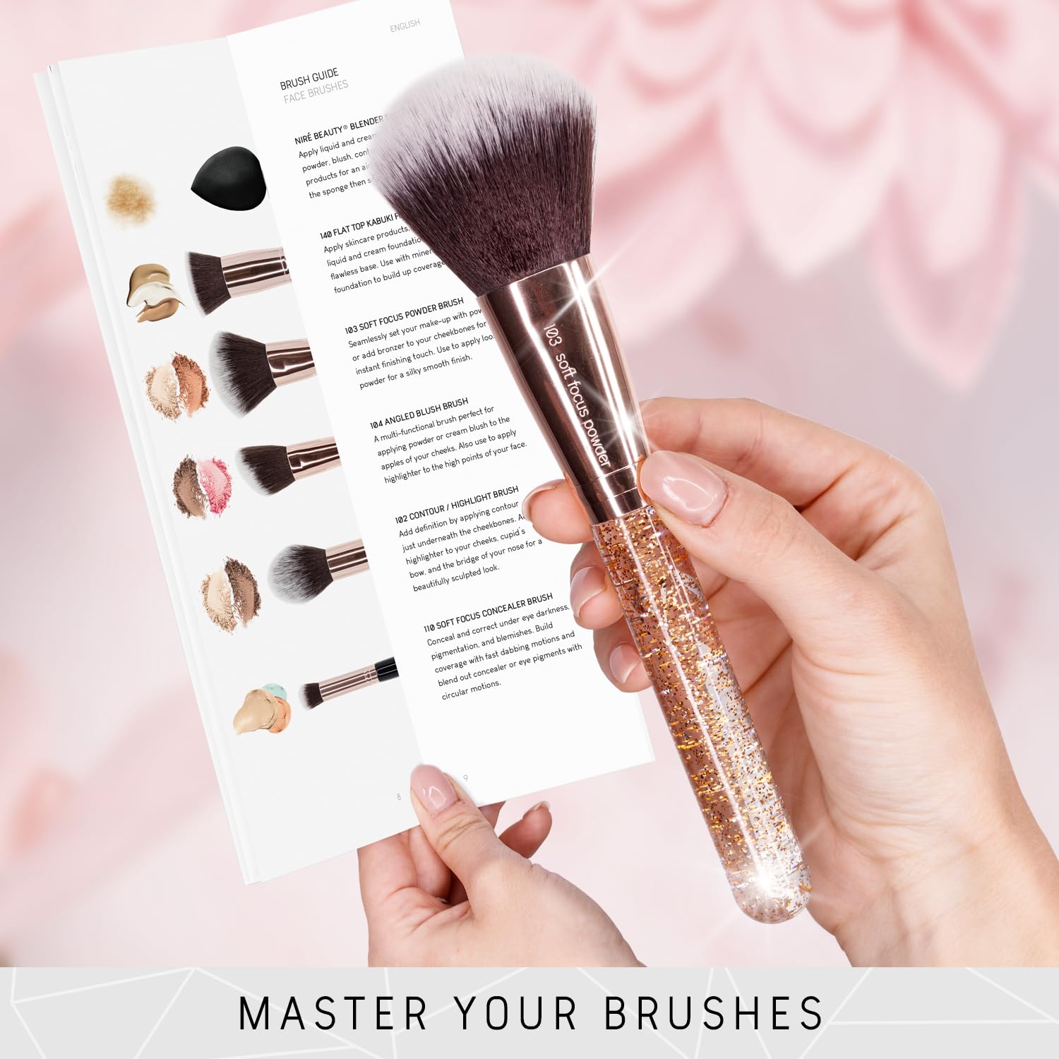 Niré Beauty 15piece Award Winning Glitter Makeup Brushes: Cute Makeup Brushes Set with Case, Beauty Blender, Cleaner, Guide, Gift Box - Image 4