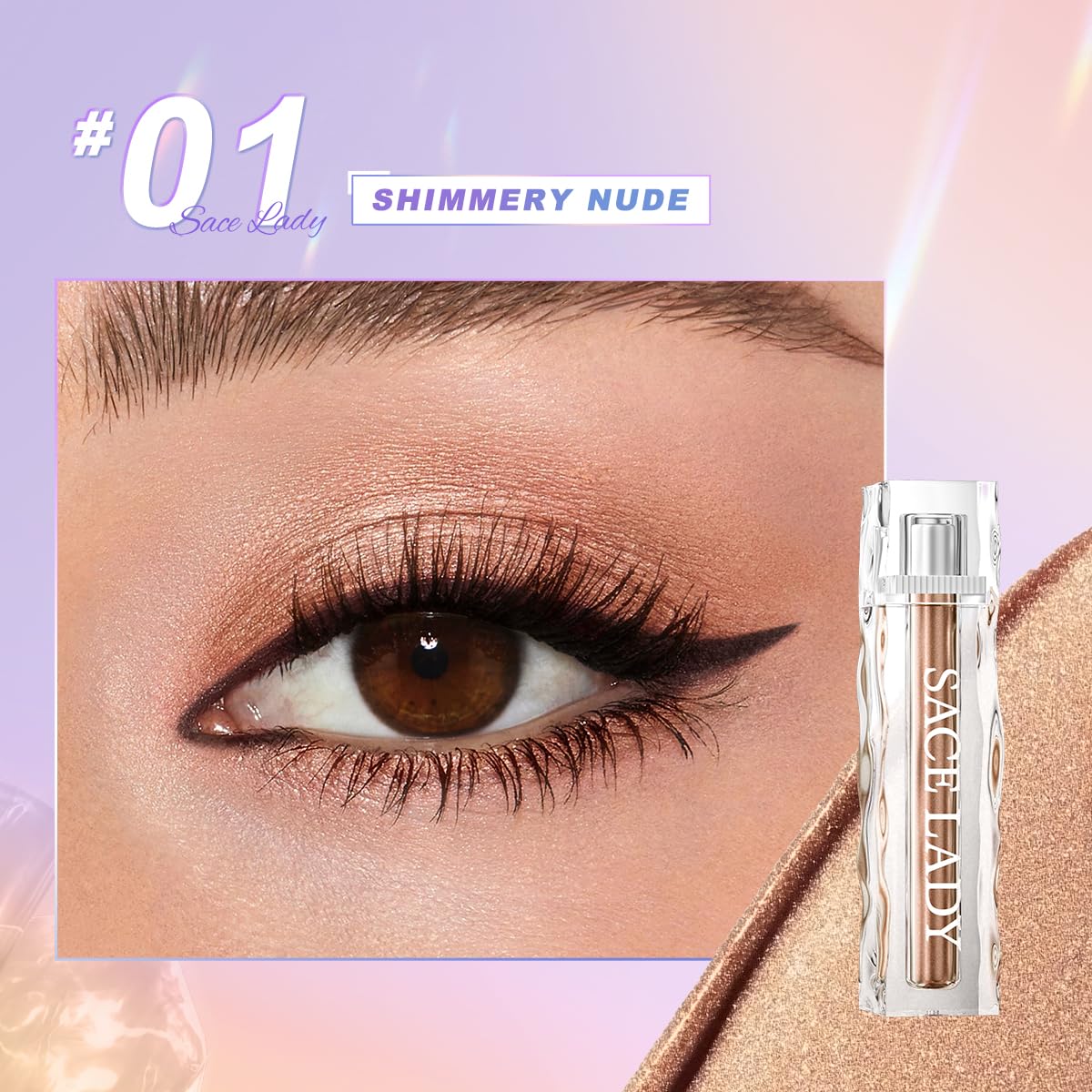 SACE LADY Liquid Eyeshadow, Lasting Pigmented Waterproof Eye Glitter Makeup Cream, Metallic Smooth Eye Shadow Eyeliner Cosmetics, 0.12Fl Oz (#01) - Image 2