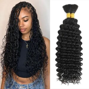 Human Braiding Hair 16inch Deep Water Wave Bulk Human Hair for Braiding 100g 2Bundle/Pack No Weft Human Hair Bundles for Boho Braids Brazilian Wet and Wavy Human Hair Extension Braiding Hair