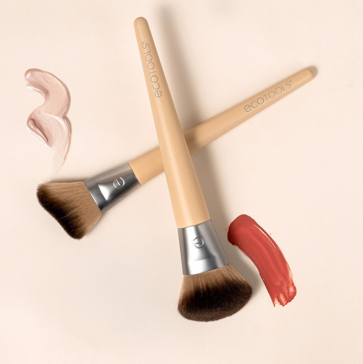 EcoTools Blush + Highlight Brush Duo, Makeup Brushes For Liquid, Cream, & Powder Highlight & Blush, Enhance Natural Skin, Eco-Friendly Makeup Brush Set, Synthetic Bristles, 2 Piece Set - Image 6