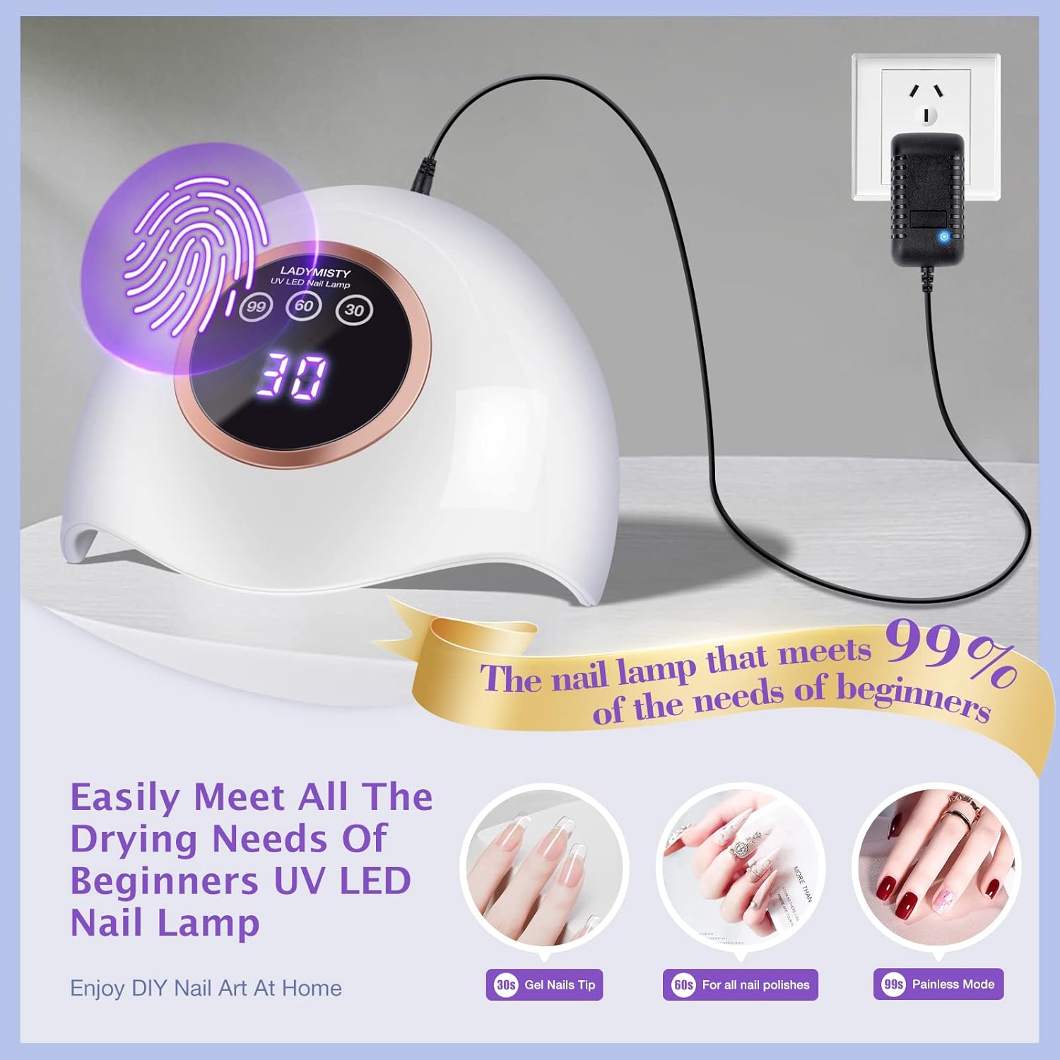 72W UV LED Nail Lamp Light Dryer for Nails Gel Polish with 18 Beads 3 Timer Setting & LCD Touch Display Screen, Auto Sensor, Professional Nails, White - Image 2