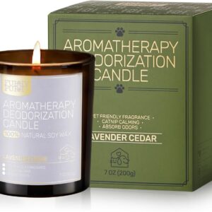 Odor Eliminating Candle, Lavender Cedar Scented Candle, Pet-Friendly Soy Candles, 60 Hours, 7 oz