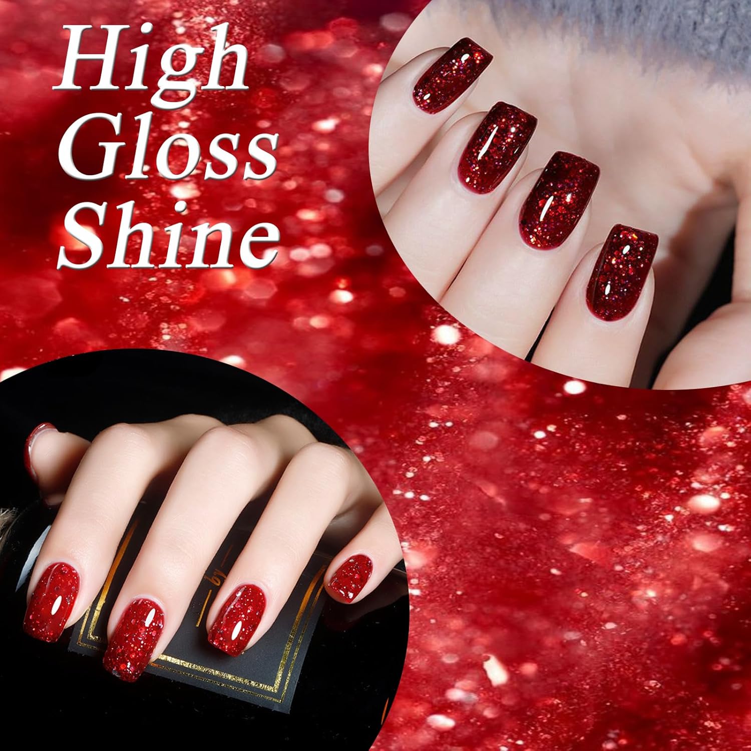 Red Glitter Nail Polish, Air Dry Sparkly Nail Lacquer 14ML - Image 6