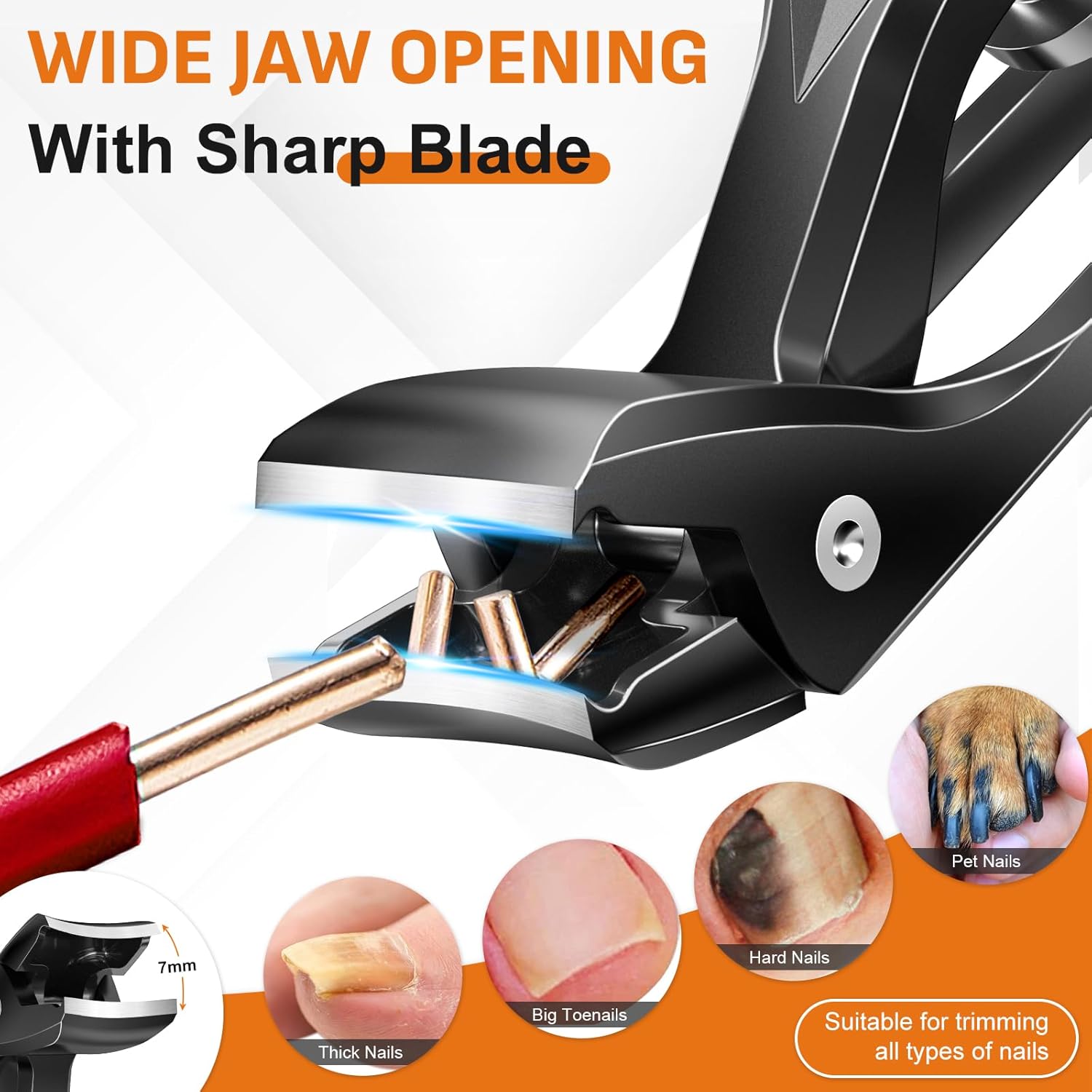 DRMODE Nail Clippers for Men Thick Nails, Angled Head Toe Nail Clippers for Thick Nails for Seniors, Wide Jaw Opening Toenail Clippers Heavy Duty Fingernail Clipper with Catcher Long Handle - Black - Image 3