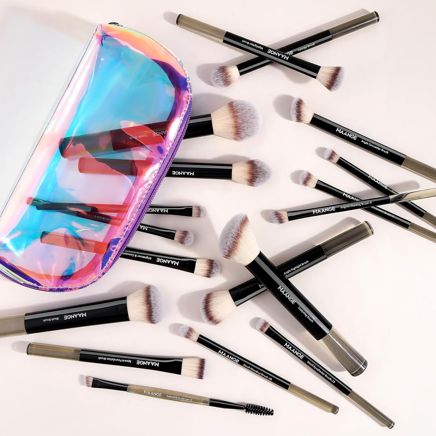 MAANGE 18 Pcs Makeup Brushes with Laser Bag, Premium Synthetic Makeup Brush Set Professional Makeup Tools Eyeshadow Eyebrow Foundation Blush Concealer Face Powder Blending Brushes Kit-Black - Image 7
