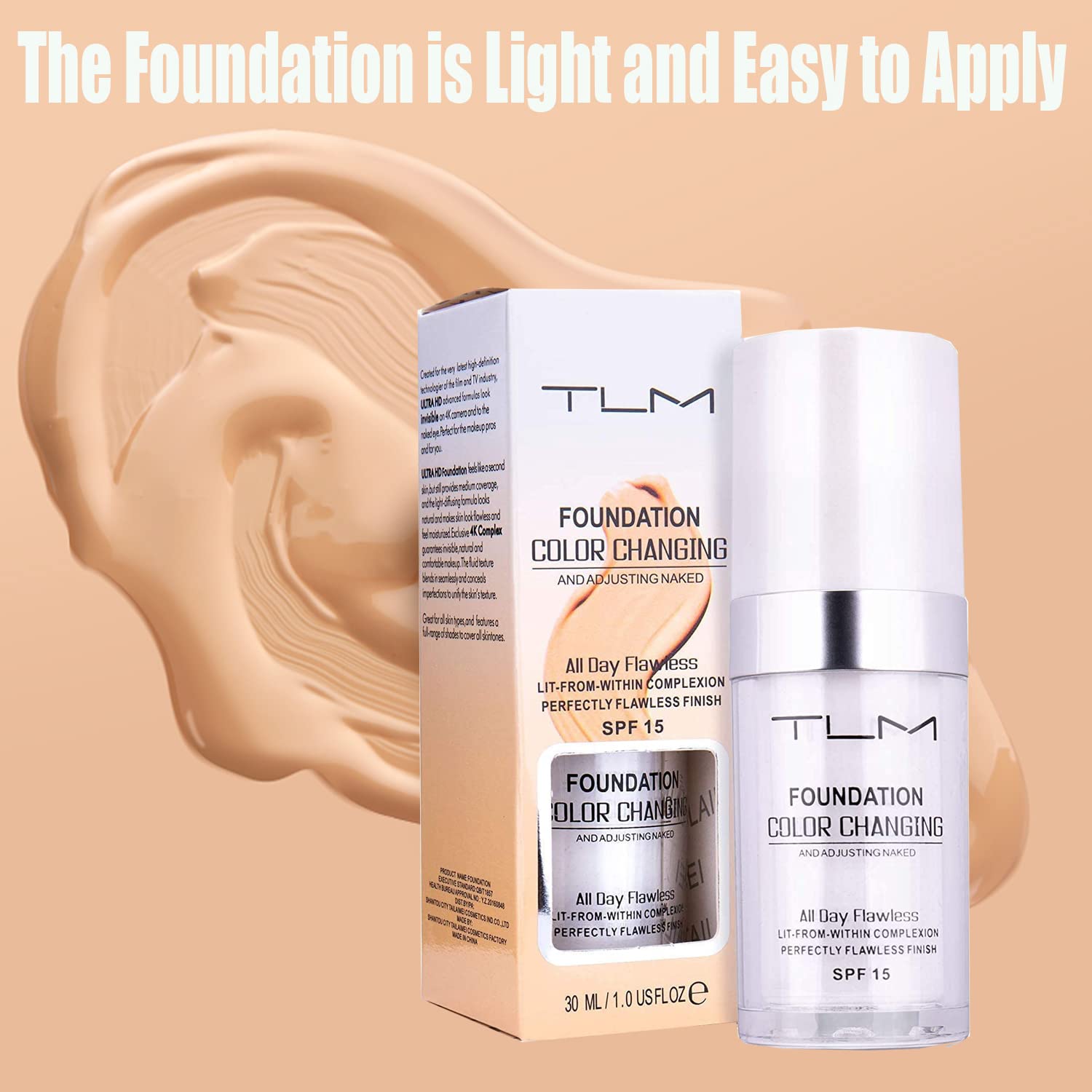 2Pcs 30ml TLM Colour Changing Foundation Makeup Concealer Cover Cream Full Coverage Flawless Liquid Base Nude Face Liquid Cover Concealer Change Skin Tone All-Day Moisturizing Foundation for Women&Girls - Image 3