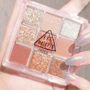 Kayswang 9 colors glitter eyeshadow palette makeup palette matte high pigment color cream texture natural eye shadow powder eye shadow palette in autumn and winter long lasting and waterproof (orange)