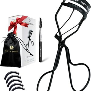 Eyelash Curler – Precision Lash Lift in Seconds with 5 Replacement Pads, Eyebrow Brush & Satin Travel Bag – Gentle & Safe, German Stainless Steel for Perfect Curls - Gift (Natural Curl)