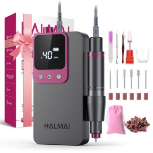 Electric Nail Drill Professional, Portable Nail File for Acrylic Gel Nails, Cordless Rechargeable Ultra Power Nail Drill Kit 40000RPM, HMC320 Salon-Grade Efile Nail Machine (Dark Grey)