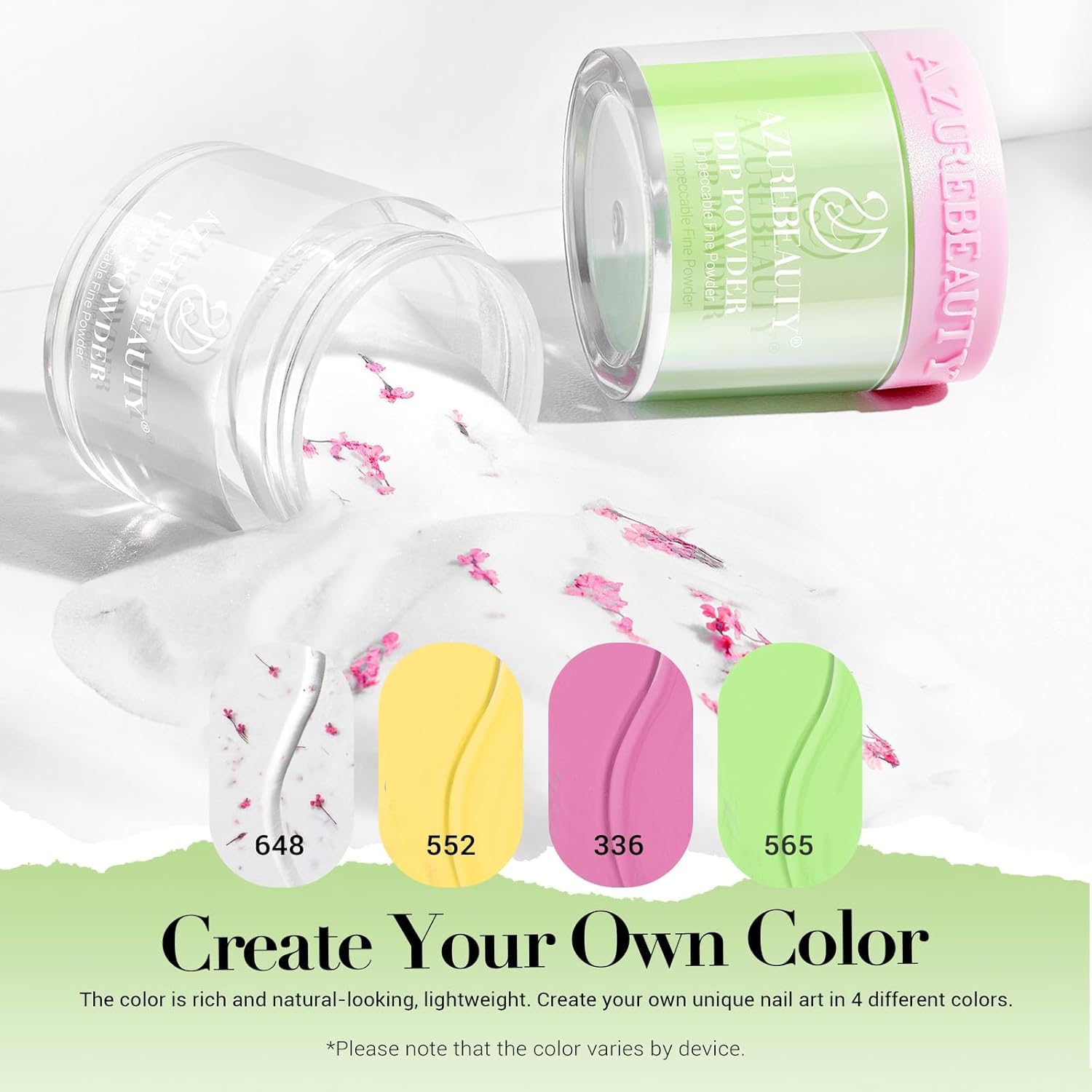 AZUREBEAUTY Dip Powder Nail Kit Floral Lime Green with Base Top Coat Activator Dried Flowers for French Nails Art Manicure DIY Salon - Image 3