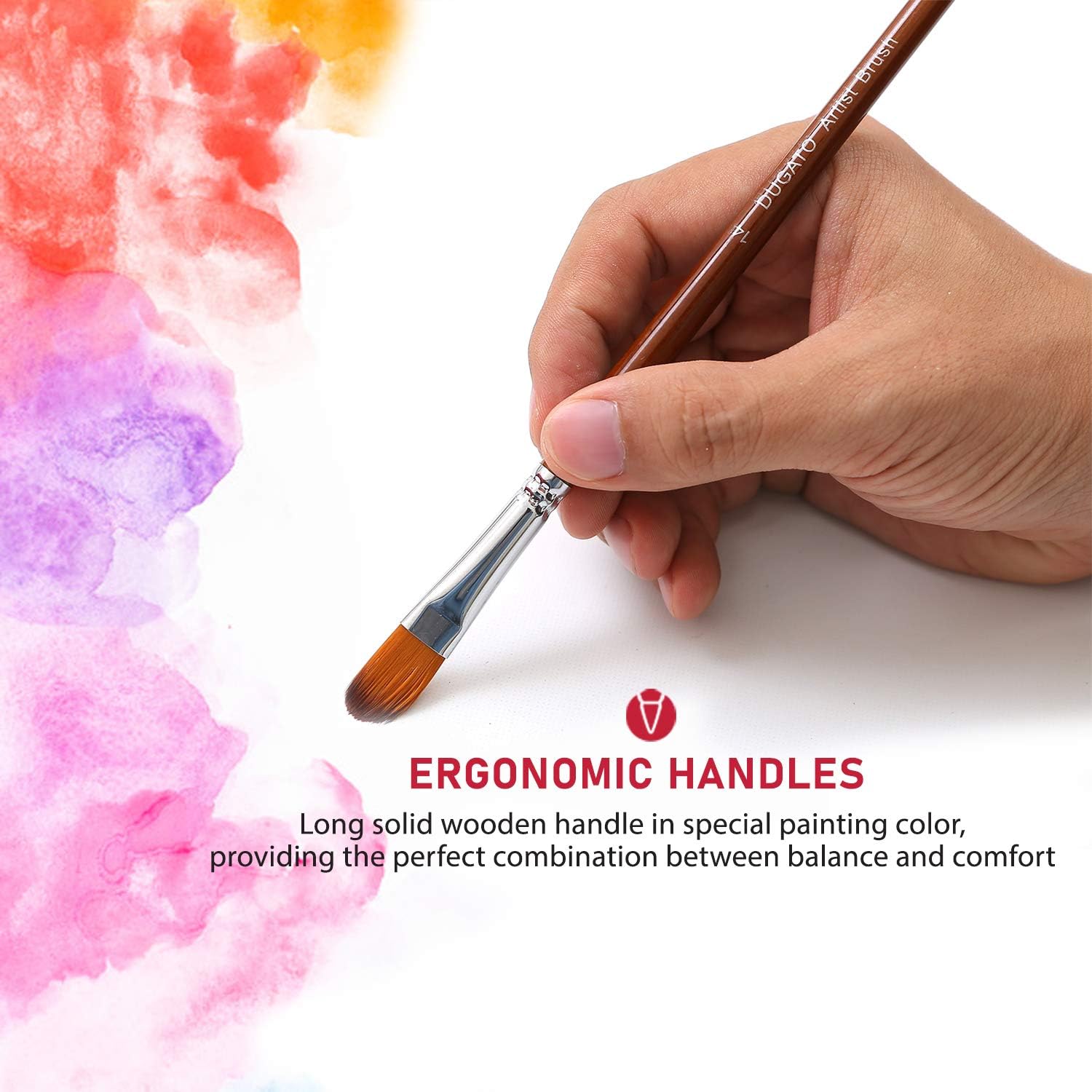 DUGATO Artist Filbert Paint Brushes Set 13pcs, Soft Anti-Shedding Nylon Hair Wood Long Handle for Acrylic Oil Watercolor Gouache Paint by Numbers (13pcs) - Image 3