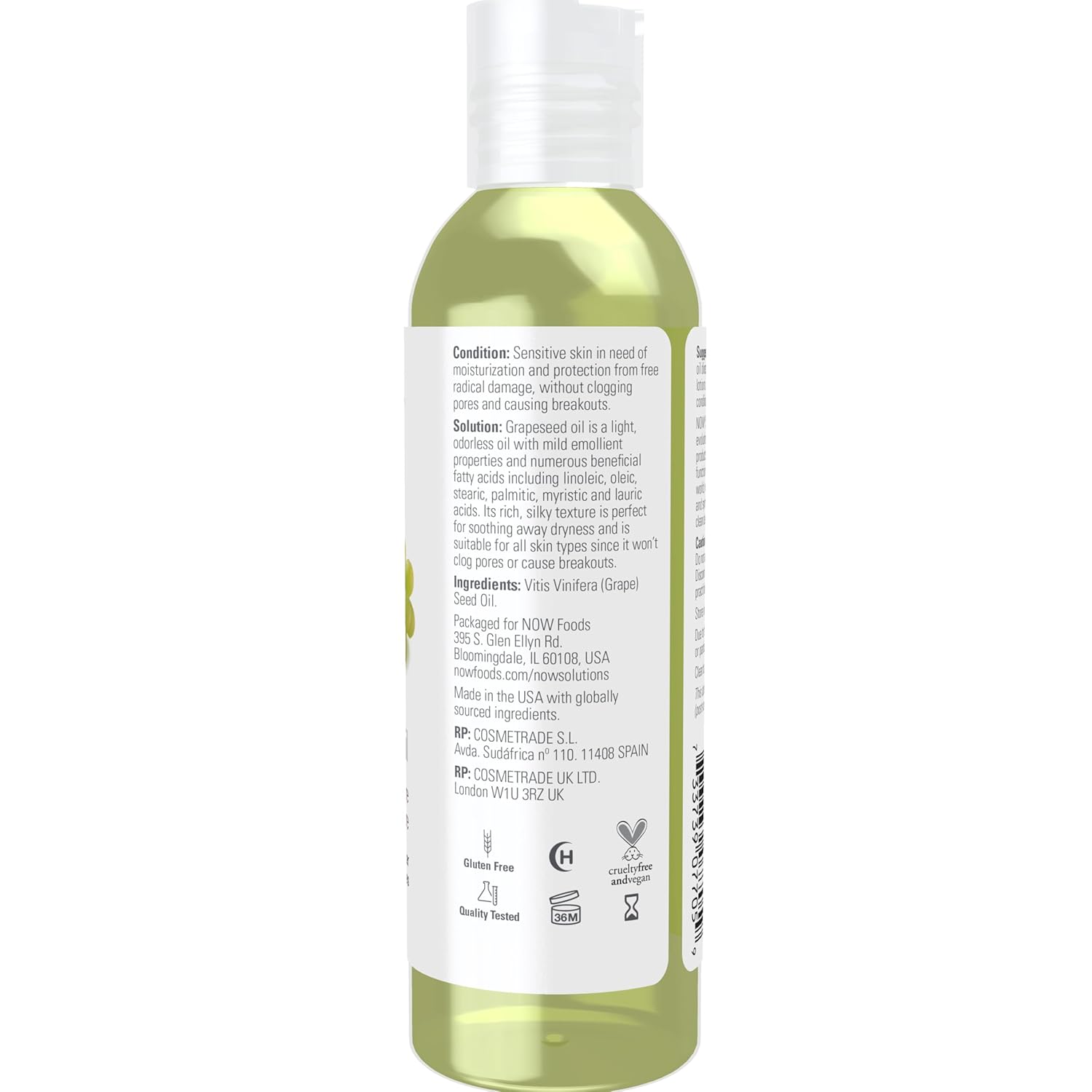 NOW Foods Solutions, Grapeseed Oil, Skin Care for Sensitive Skin, Light Silky Moisturizer for All Skin Types, 4-Ounce - Image 2