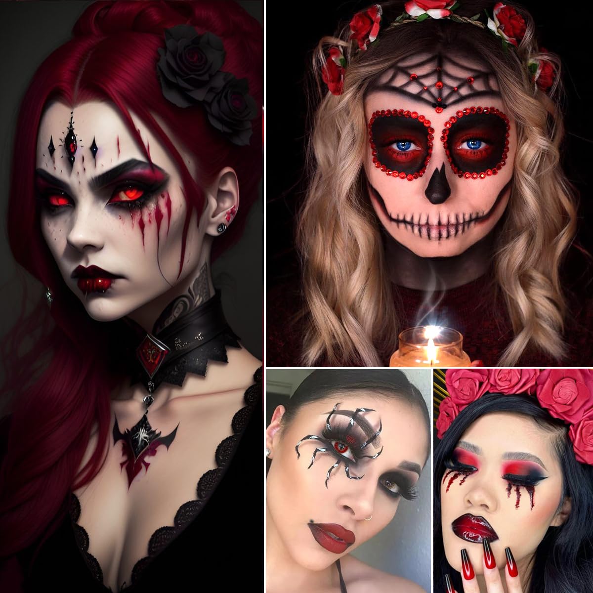 Black Red Eyeshadow Palette, Highly Pigmented True Red White Dark Grey Goth Smoky Eyeshadow Palette, 6 Color Matte Shimmer Burgundy Metallic Halloween Makeup Palette for Zombie Vampire Clown,Blendable - Image 7