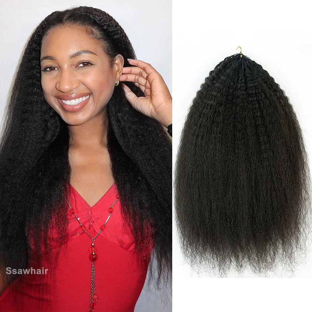 Kinky Straight Crochet Human Hair Knotless Pre-Separated Yaki Straight Human Hair With String Pre-Looped Reusable Feather Crochet Hair Extensions 20Inch 60g 50Strands - Image 2