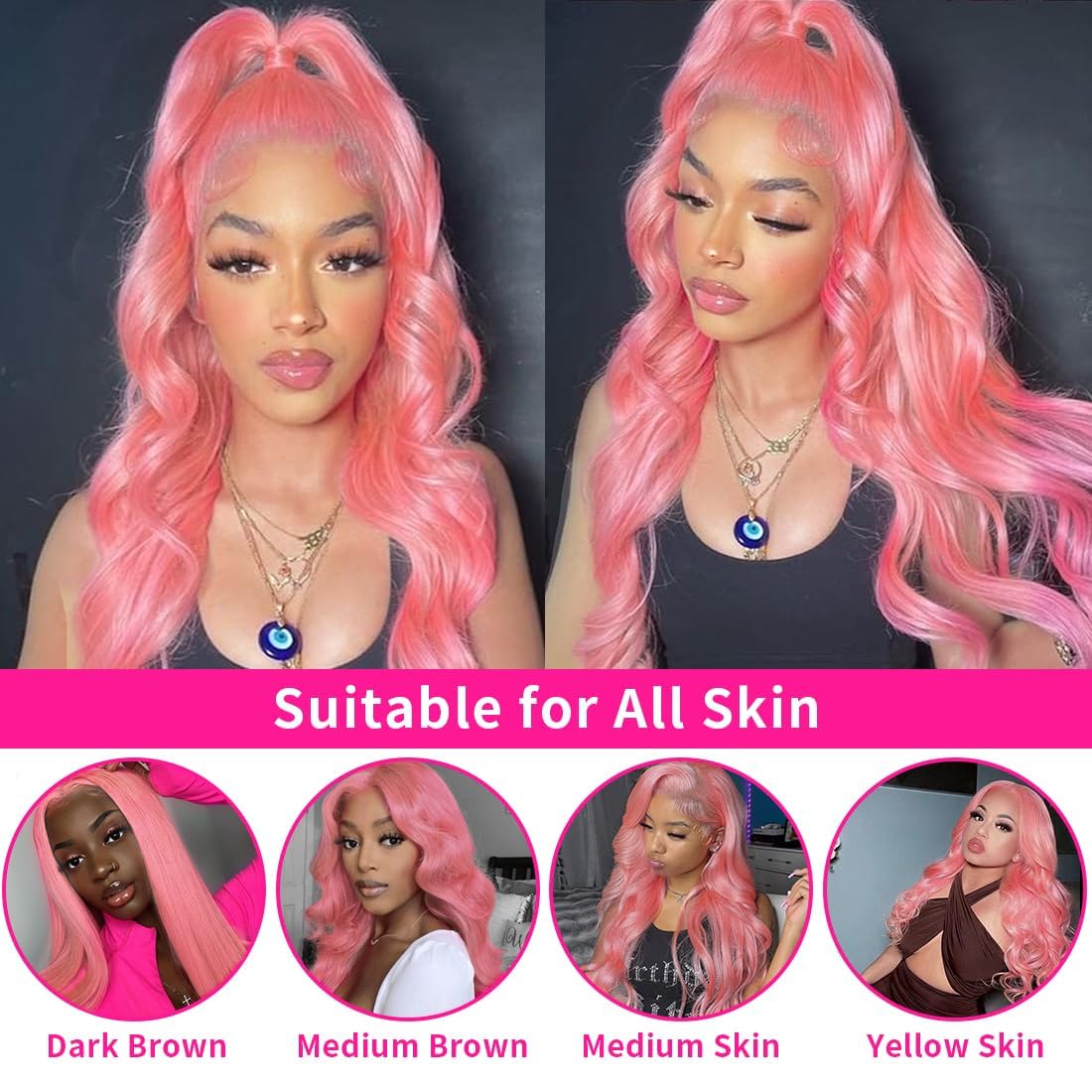 Pink Lace Front Wigs Human hair Pink Wigs Human Hair Body Curly Human Hair Wig For Women Body Wave Lace Frontal Wigs Human Hair 200% Density HD Transparent Pre Plucked 26 inch - Image 5