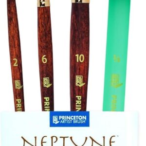 Princeton Neptune 4750 Series 4pc Watercolor Brush Set - Watercolor Brushes Professional Soft Synthetic Squirrel Paint Brush Set - 1pc Aquarelle 3/4 Inch & Round Artist Paint Brushes 2, 6 and 10