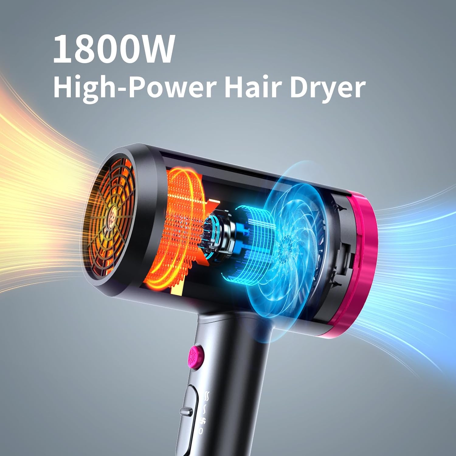 Ionic Hair Dryer with Diffuser, Powerful 1800W Blow Dryer for Women & Men, Fast-Drying Hair Dryer with Nozzle for Home, Salon, Travel - Image 2