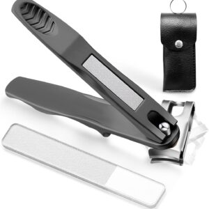 Toe Nail Clippers for Seniors, 360° Rotating Long Handle Fingernail Clipper Ergonomic Nail Cutter for Men Women Premium Steel Nail Trimmer with Glass Nail File for Thick Toenails (Black)