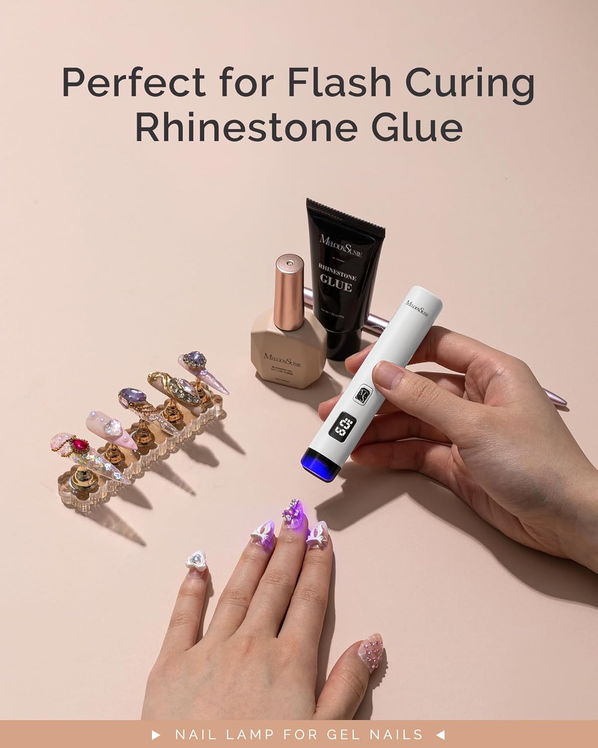 Melodysusie Handheld UV Light for Gel Nails, ART01R Cordless Gel X Nail Lamp Rechargeable with LCD Display, Eye-Protective Cover Flash Cure Nail Dryer for Rhinestone Glue Decoration DIY at Home White - Image 7
