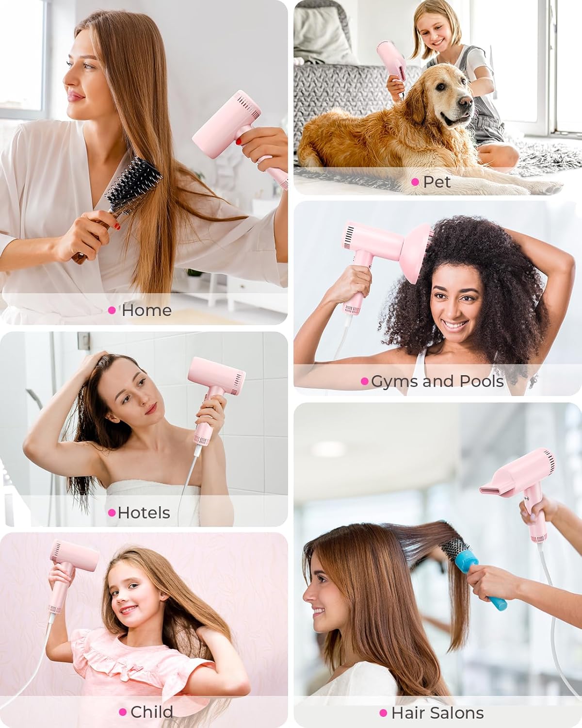 Hair Dryers for Women - 9 Temps Set Ionic Blow Dryer -160,000 RPM High Speed Fast Drying 1 Min, Professional Hairdryer for Smooth, 500 Million Negative Ions, Lightweight 0.8lb for Travel, Auto Clean - Image 8