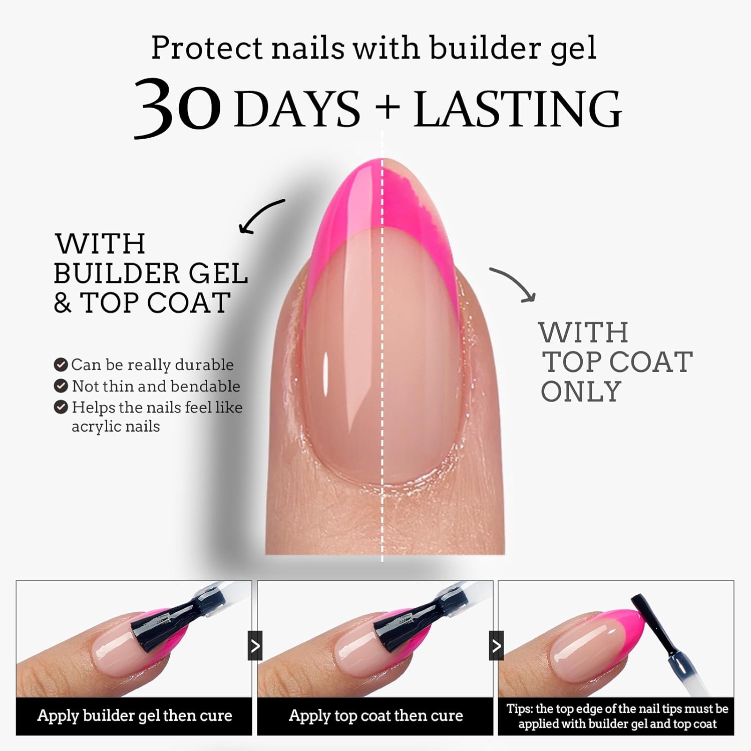 BTArtboxnails XCOATTIPS Press on Nails - French Tip Nails Short Almond, Brighter Pastel Soft Gel Nail Tips False Nail, Soak Off Acrylic Fake Nails Art Home DIY - Image 4