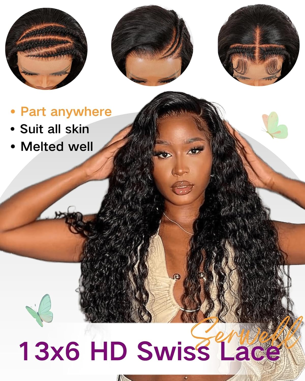 Serwell 28 Inch Water Wave Human Hair Glueless Lace Front Wig 200% Density - Image 2