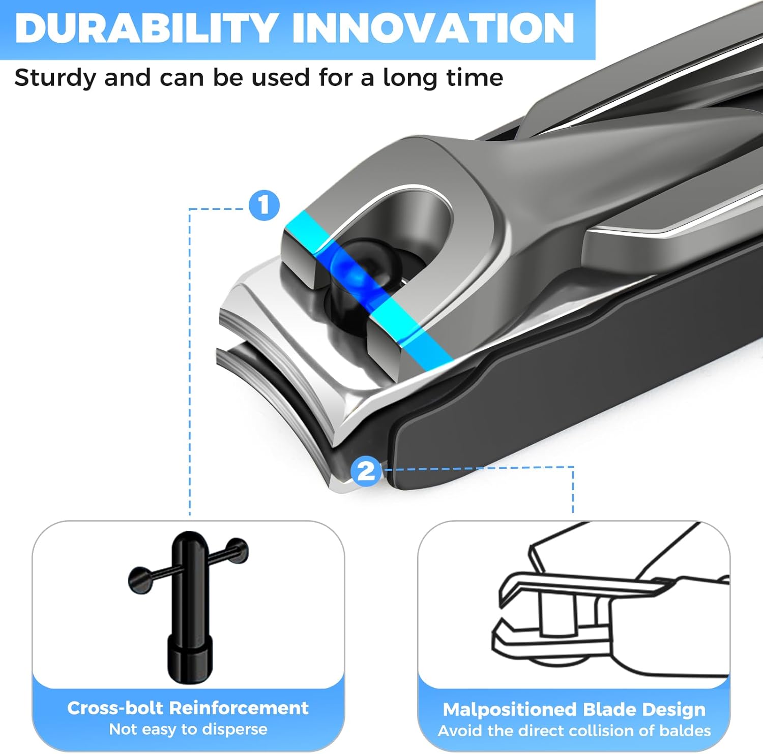 Stainless Steel Nail Clipper Set for Men and Women, 2 Pack with Catcher, Mess-Free - Image 6