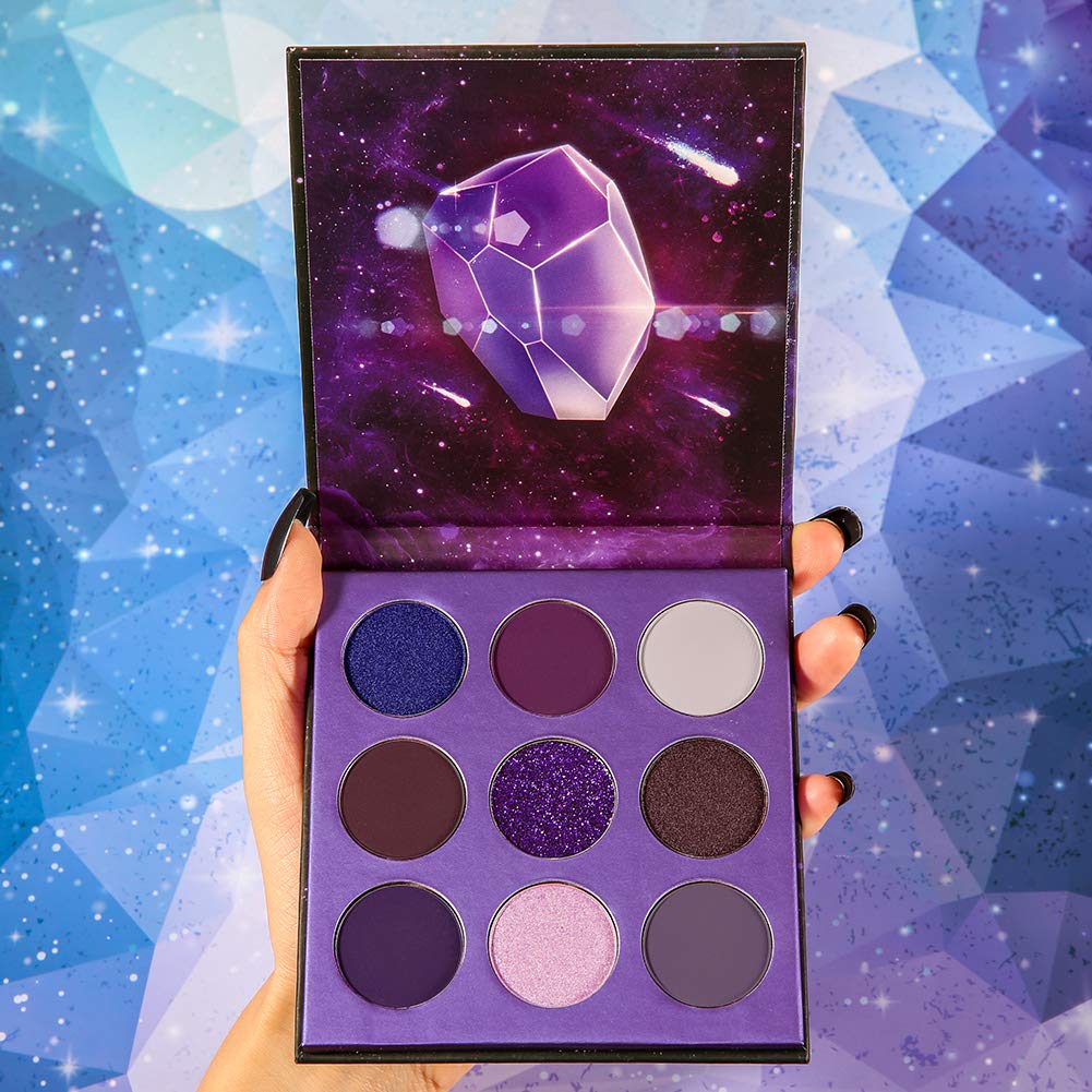 docolor Eyeshadow Palette 9 Colors Gemstone Shadow Palette Highly Pigmented Mattes Shimmers Naked Smokey Glitter Cream Colorful Powder Blendable Long Lasting Waterproof Makeup Palette-Purple - Image 2
