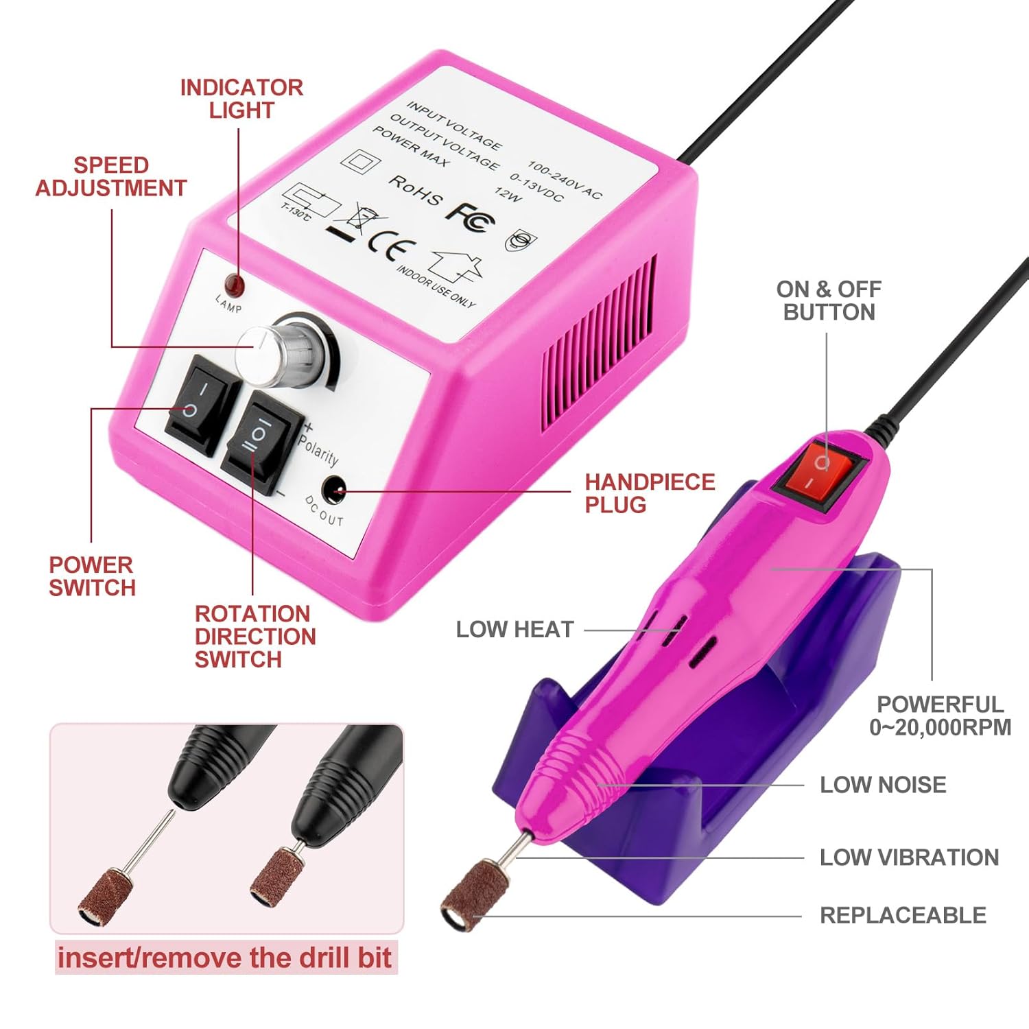 Professional Electric Nail Drill Kit for Manicure Pedicure, 156 Sanding Bands Included - Image 2