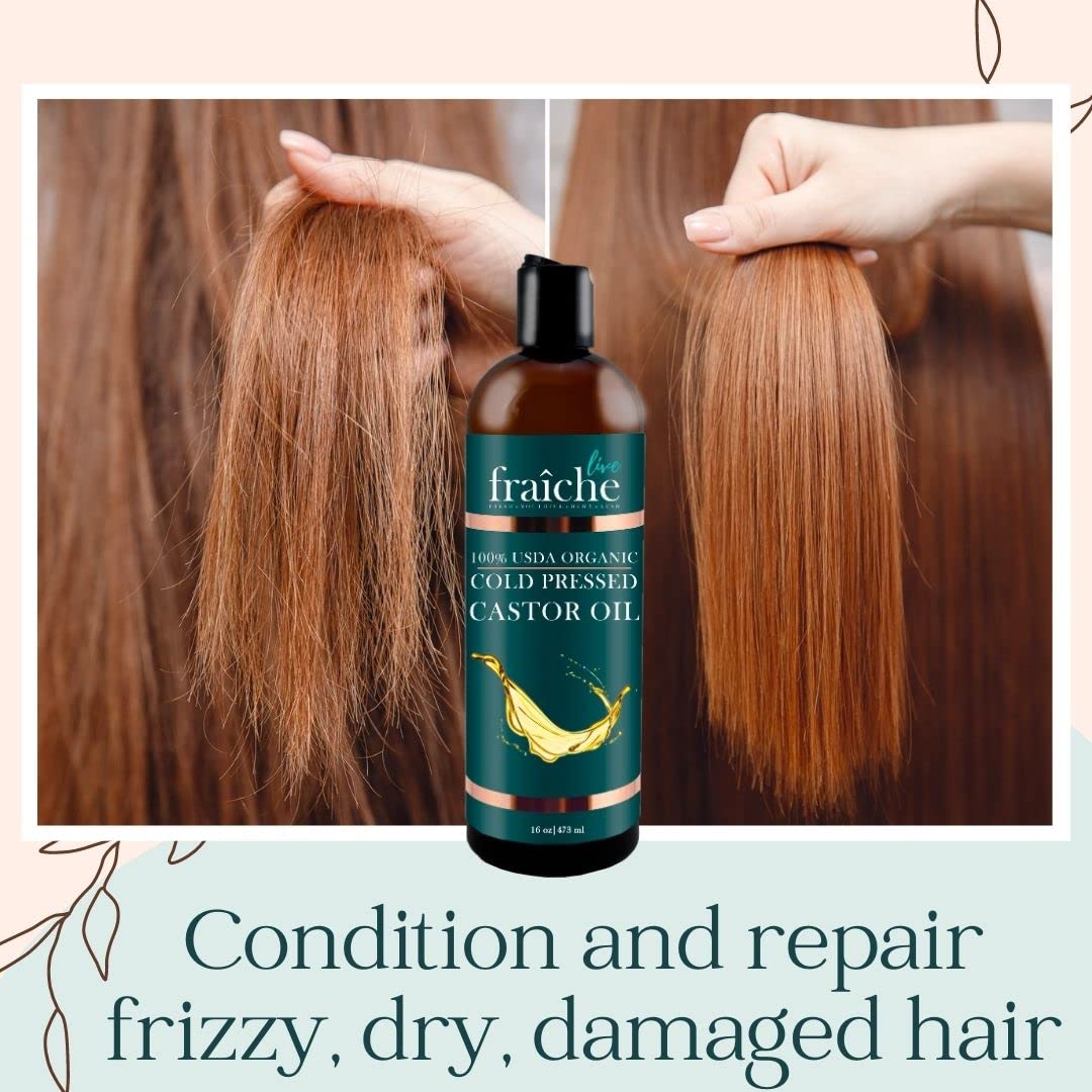 Live Fraiche Organic Castor Oil 16oz Set with Mascara Tube for Hair Growth - Image 2