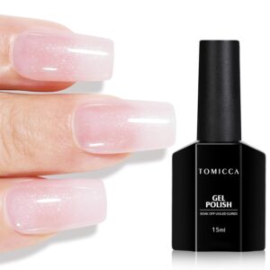 TOMICCA Glitter Pink Gel Nail Polish, Sparkle Pale Pink Gel Polish, Soak Off UV Transparent Shimmer Clear Pink Nail Polish Gel Skin Tone Color Nail Art DIY Manicure Salon