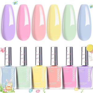 Beetles Pastel Nail Polish Set -6 Colors Pink Blue Yellow Nude Pink Purple Nail Polish Set Quick Dry Finger DIY Air Dry Nail Art Salon Home Pastel Reverie Gift for Women