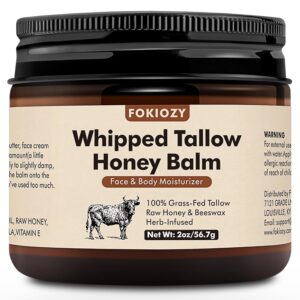 Beef Tallow for Skin, 100% Grass-Fed Whipped Beef Tallow Honey Balm for Face and Body, Tallow Face Moisturizer with Jojoba Oil, All Natural Skin Care for Sensitive, Dry Skin - 2 oz
