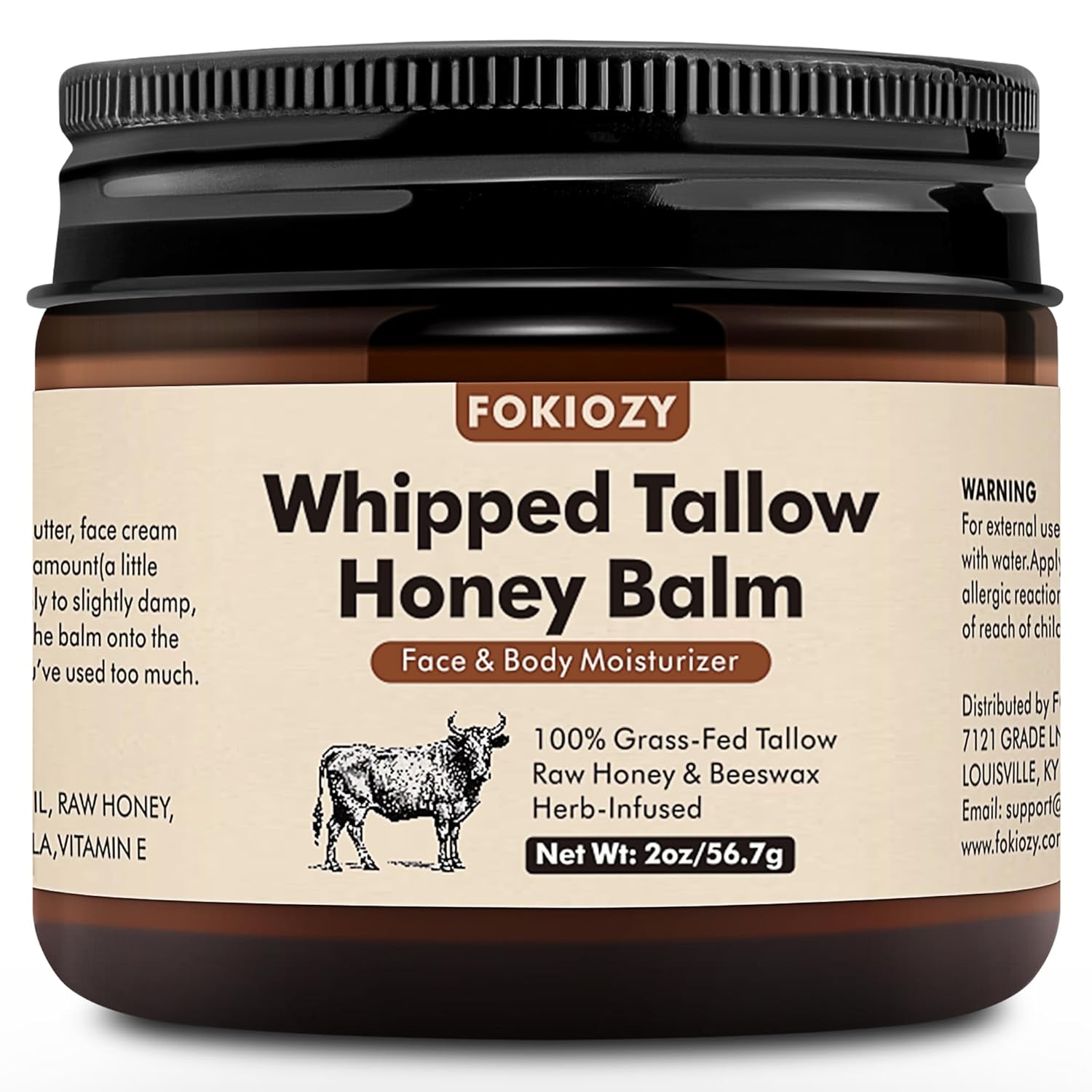 Beef Tallow for Skin, 100% Grass-Fed Whipped Beef Tallow Honey Balm for Face and Body, Tallow Face Moisturizer with Jojoba Oil, All Natural Skin Care for Sensitive, Dry Skin - 2 oz