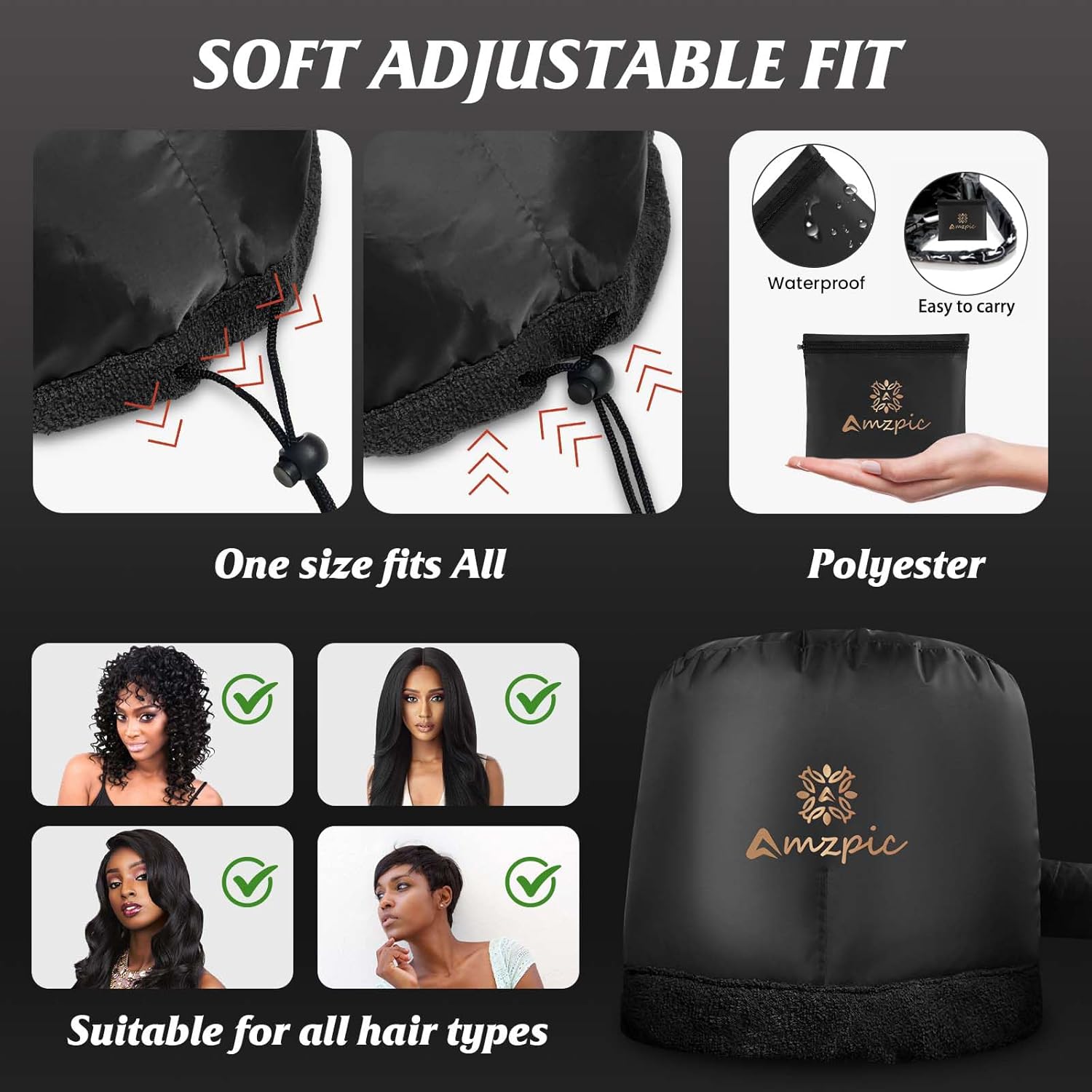 Bonnet Hood Hair Dryer Attachment - Headband Integrated Bonnet Hair Dryer for Speeds Up Drying Time at Home, Easy to Use for Styling, Curling and Deep Conditioning (Black,Adjustable) - Image 7