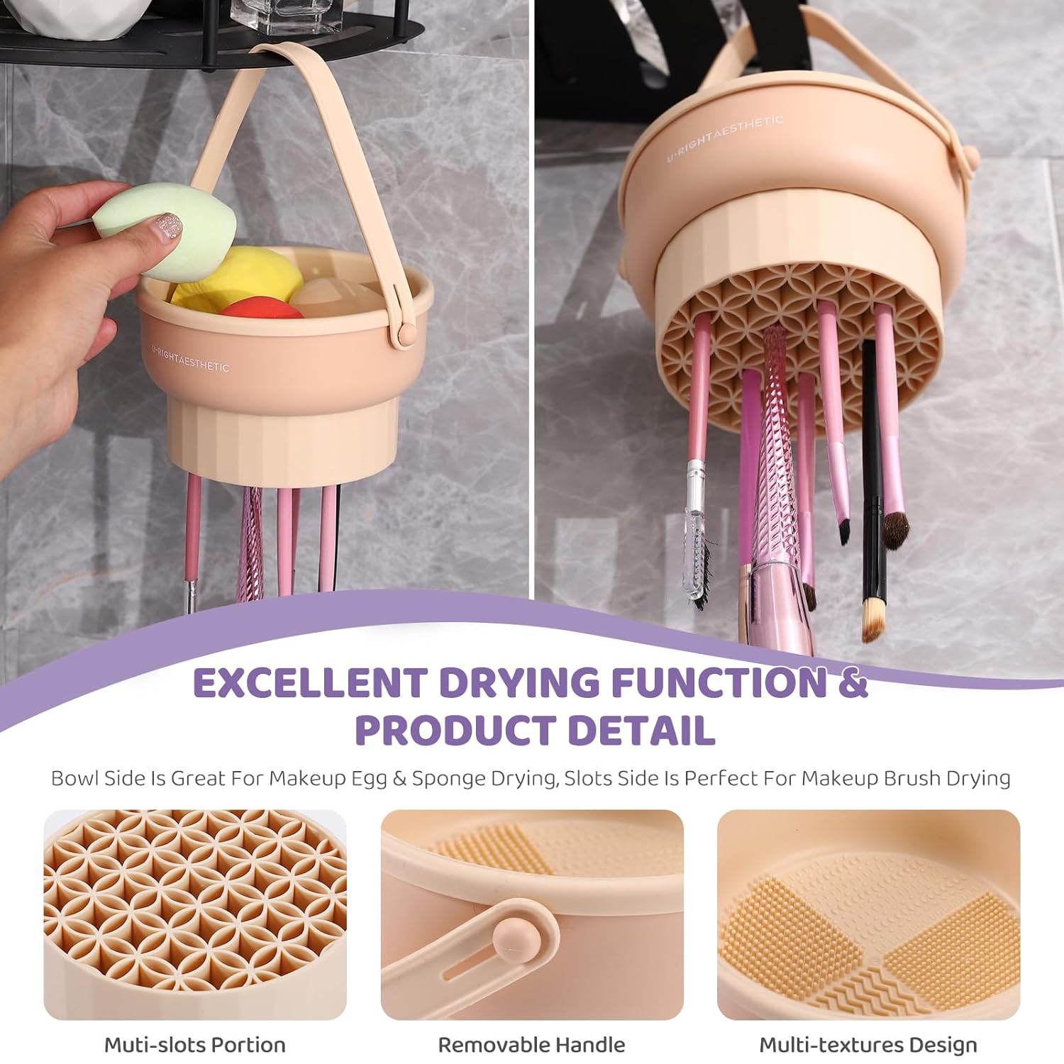 Makeup Brush Cleaner Mat 3 in 1 Silicone Makeup Brush Cleaner Bowl Cosmetic Brushes Cleaning Tool Organizer for Storage and Air Drying(Khkai - Image 4