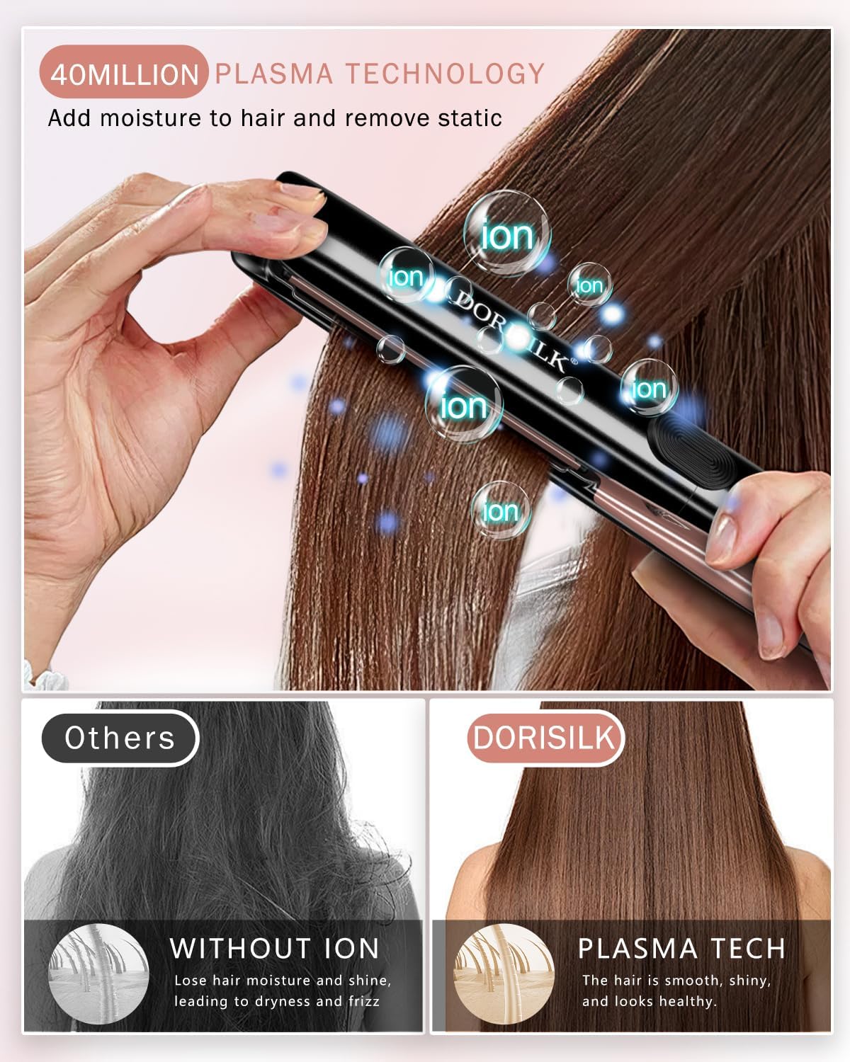 DORISILK 500 Degree High Temp Professional Hair Straightener,30s Fast Heating Ceramic Flat Iron ,2 in 1 Hair Straightener and Curler,Plasma Flat Iron Get Frizz-Free ,Dual Voltage for Travel Using - Image 5