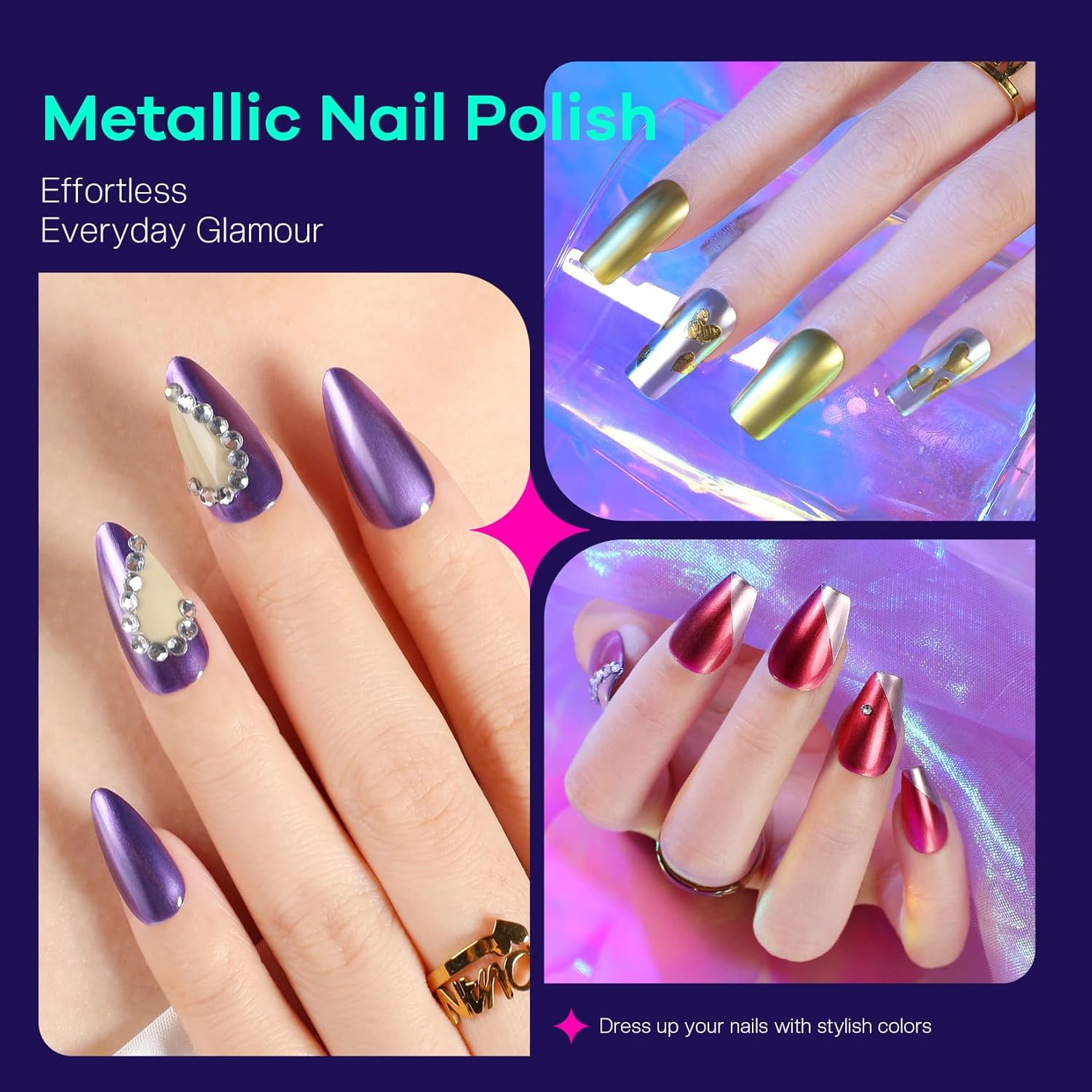 Metallic Nail Polish Set Fingernail: Chrome Mirror Holographic Nail Polish Kit Quick Air Dry 12 Colors Pack Regular Mini Nail Polish Finger Toe DIY Art Salon Gift for Women Party - Image 5