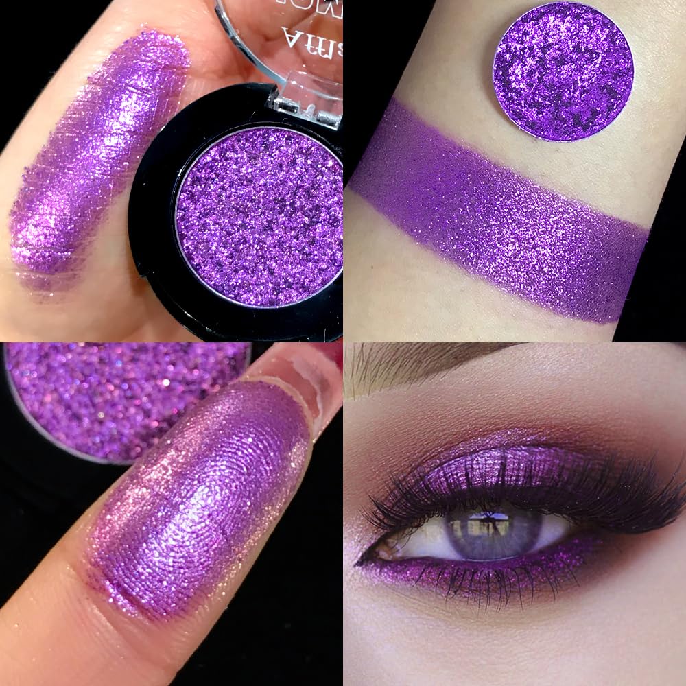Purple Glitter Eyeshadow, High Impact Diamond Shimmer Eyeshadow Lavender Sparkle Makeup, High Pigment Long Lasting Fine Pressed Eye Glitters/Highlighter, Waterproof Violet Eye Shadow Palette, Vegan - Image 3