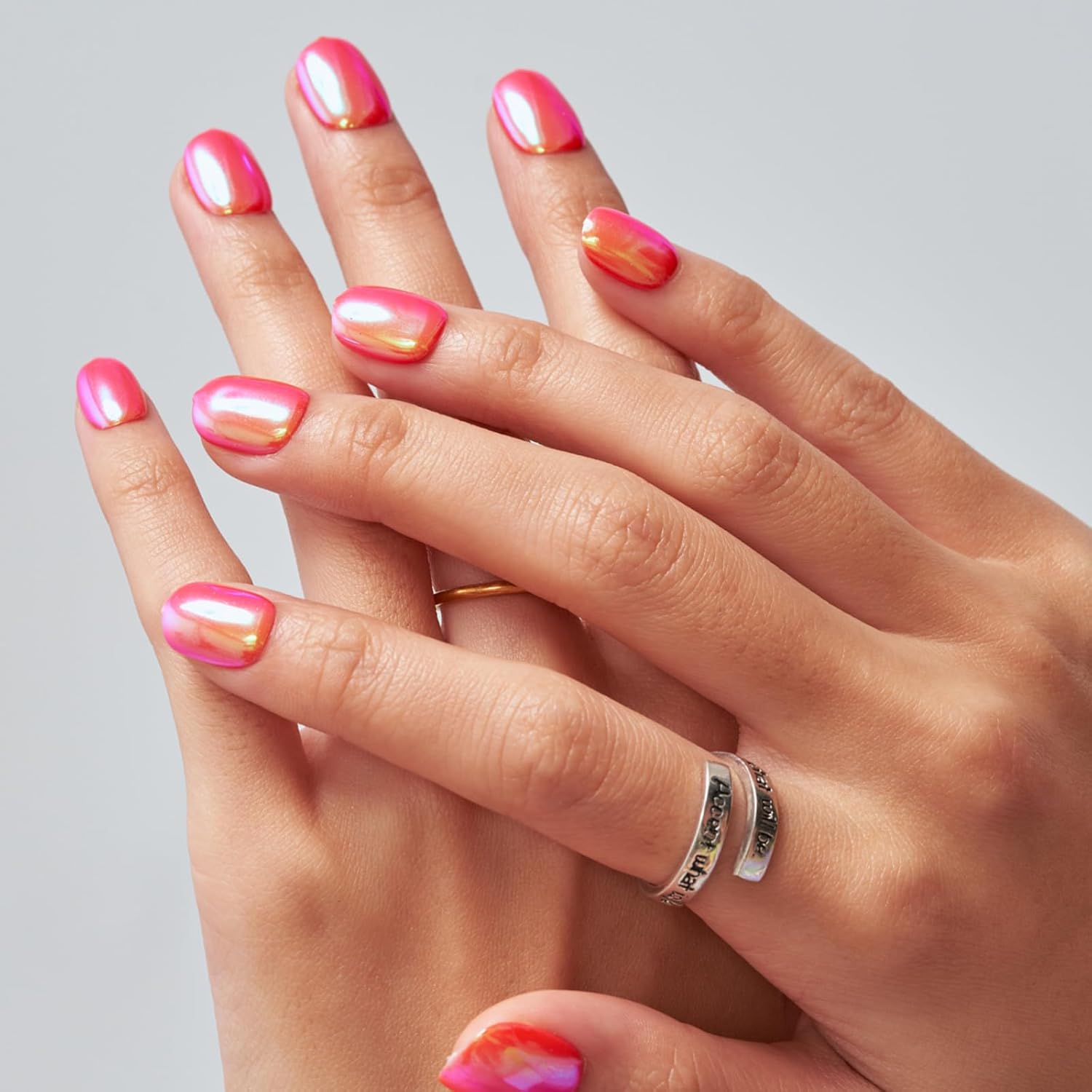 GLAMERMAID Press on Nails Extra Short Squoval, Orange Chrome Spring Summer Handmade Gel Glue on Nails, 24Pcs Glossy Round Reusable UV Finish Fake Nails Acrylic False Nails Manicure Kits for Women - Image 9