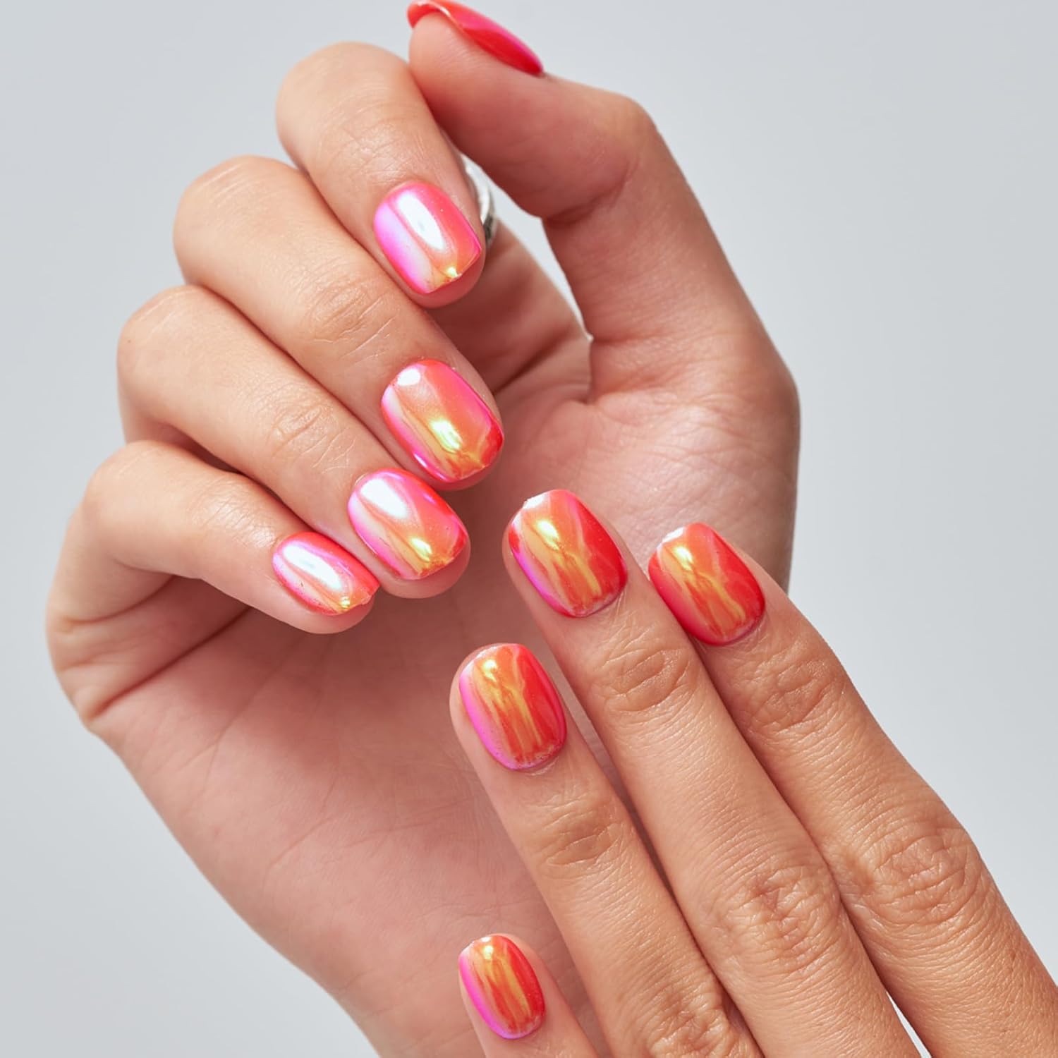 GLAMERMAID Press on Nails Extra Short Squoval, Orange Chrome Spring Summer Handmade Gel Glue on Nails, 24Pcs Glossy Round Reusable UV Finish Fake Nails Acrylic False Nails Manicure Kits for Women - Image 5