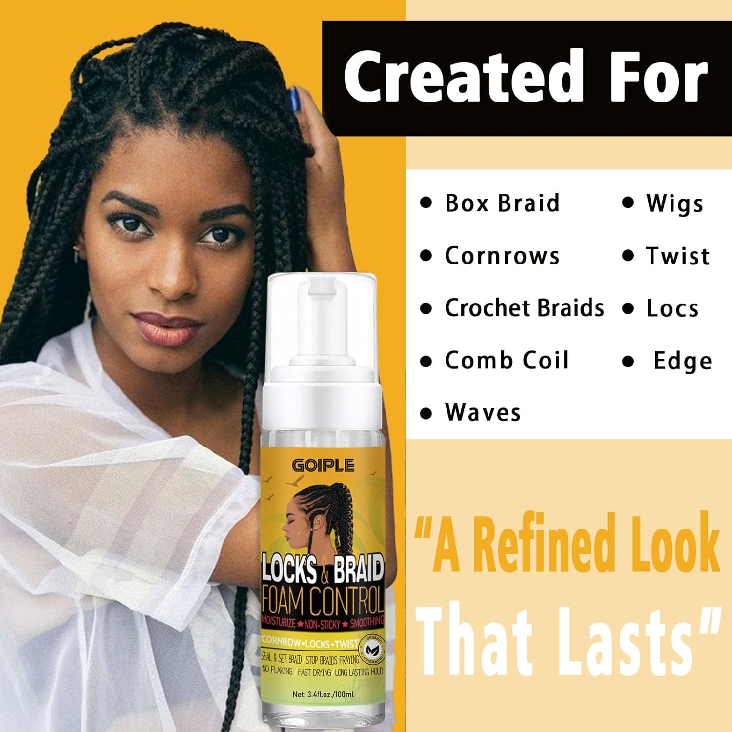 Goiple Braiding Mousse and Oil Styling Set for Twists, Locs, 3.4 fl oz + 1 fl oz - Image 8