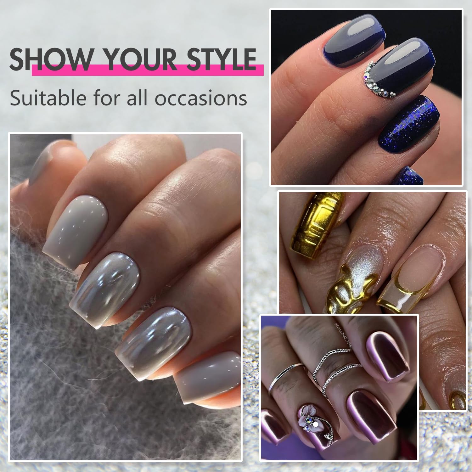 Royal Blue Chrome Glazed Medium Short Square Reusable Acrylic Press On Nails for Women - Image 7