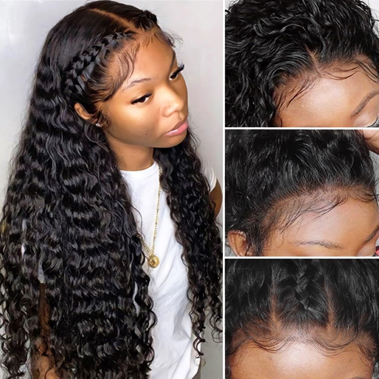 20Inch 13x4 Deep Wave Wet and Wavy Lace Front Wigs Human Hair for Black Women Glueless Brazilian Virgin Wear and Go HD Curly Lace Frontal Wig Pre Plucked with Baby Hair - Image 3