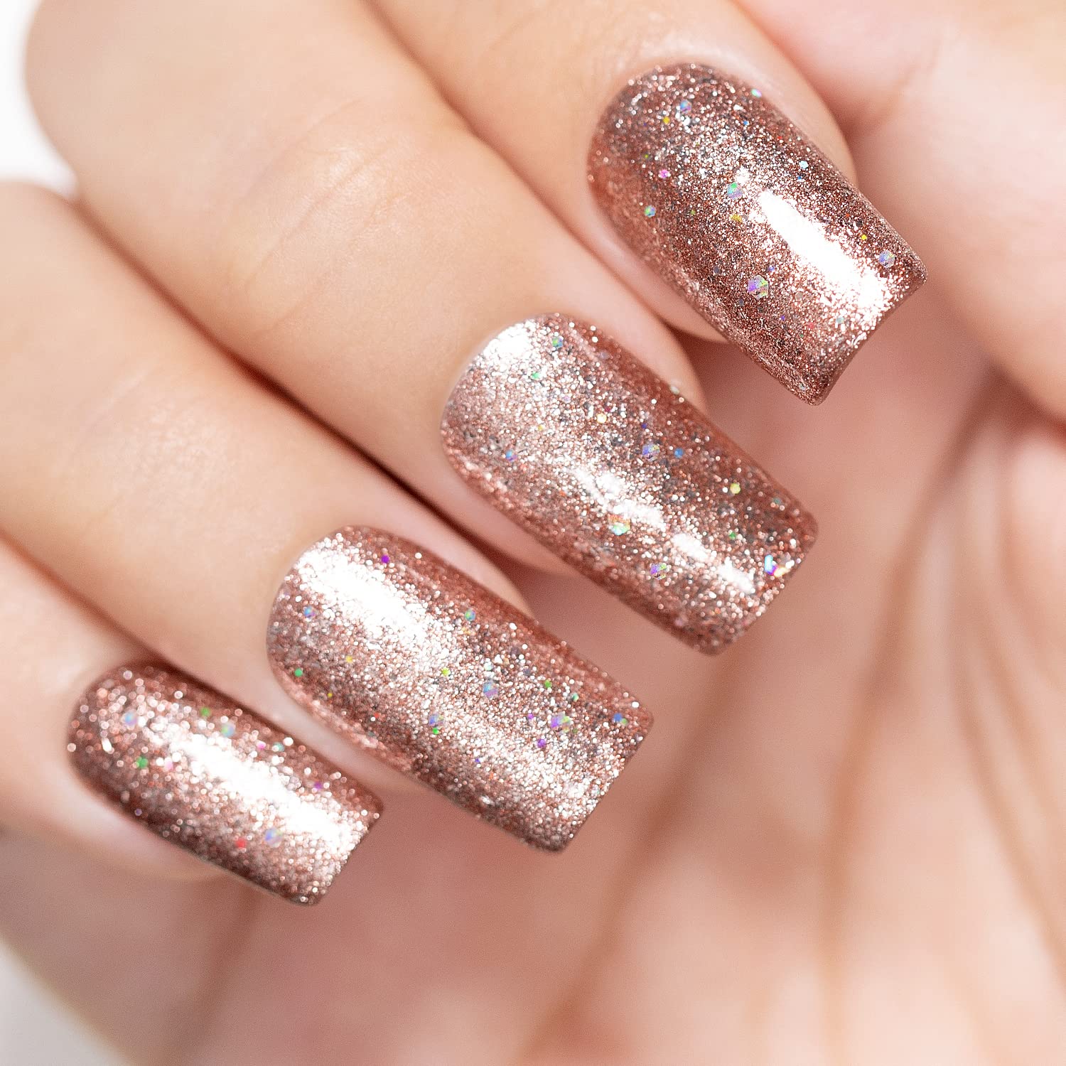 RARJSM Glitter Gel Nail Polish Rose Gold Sparkly Iridescent Rainbow Shimmer Metallic Pink Holographic Nail Gelpolish Soak off L e d U V Curing Required High Pigments for Home Manicure Nail Art 15ml - Image 2