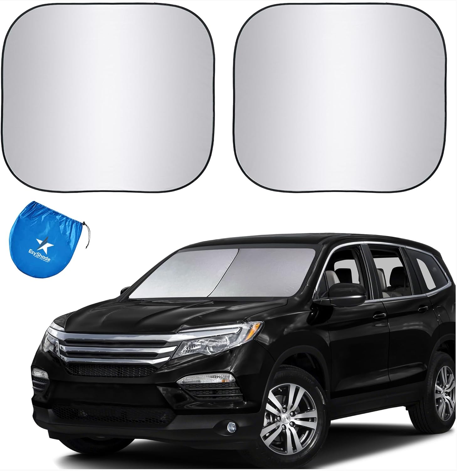 EzyShade Windshield Sun Shade with Shield-X Reflective Technology. See Vehicle Size-Chart. Foldable Car Sunshade for Front Windshield Window Car SUV Van Truck. Sun Visor Heat Shield. Max (L) Size