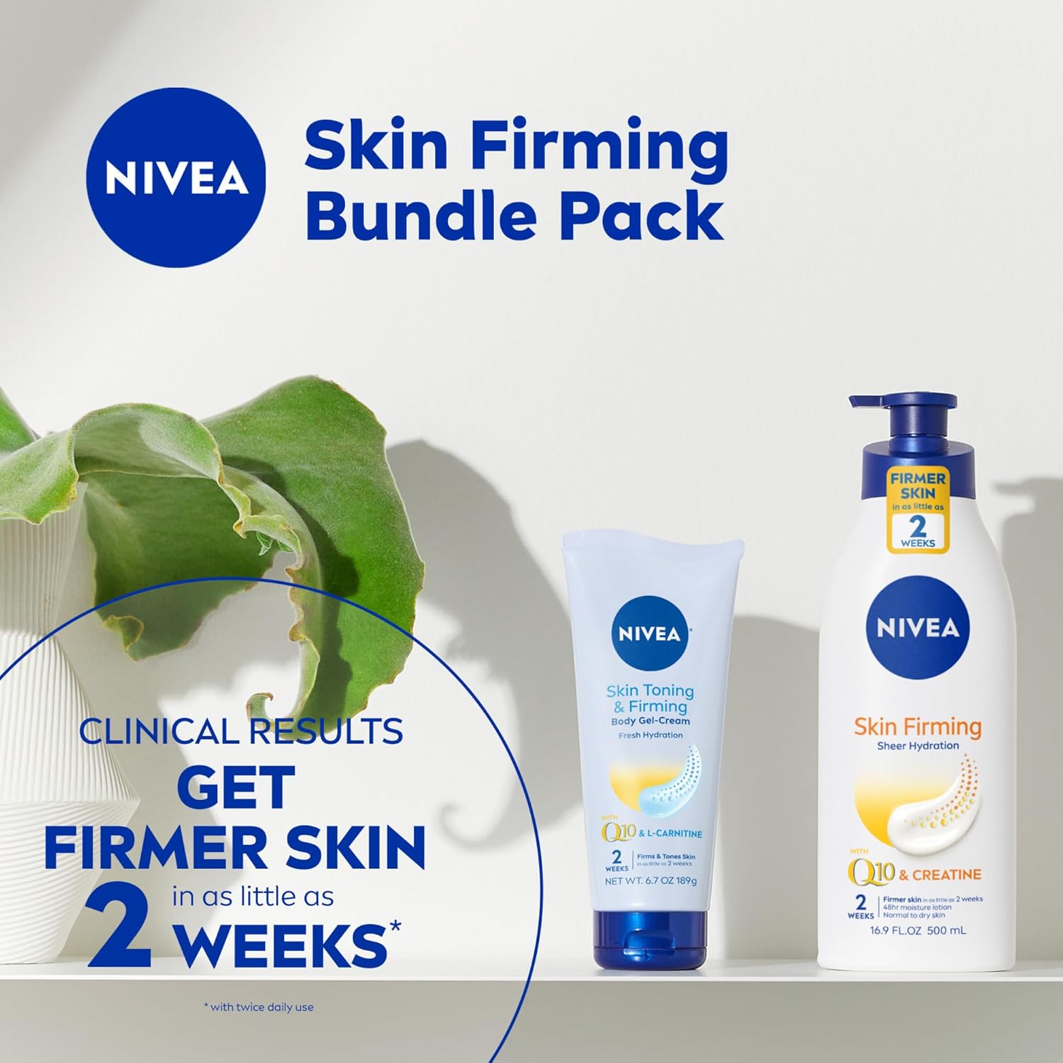 NIVEA Sheer Hydration Skin Firming Body Lotion (16.9 Fl Oz) + Skin Firming & Toning Body Gel Cream with Hyaluronic Acid (6.7 Oz), Enriched with Q10 and Vitamin C - Image 5