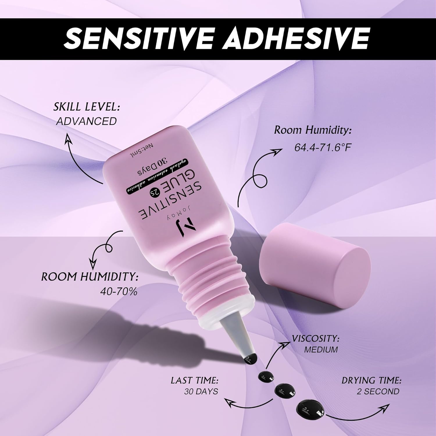 Sensitive Adhesive Eyelash Extension Glue 0.17fl.oz/5ml/2 Sec Drying Time/4-5 Weeks Retention/Hypoallergenic Black Individual Lash Adhesive/Professional Waterproof Lash Glue for Sensitive Eyes - Image 3